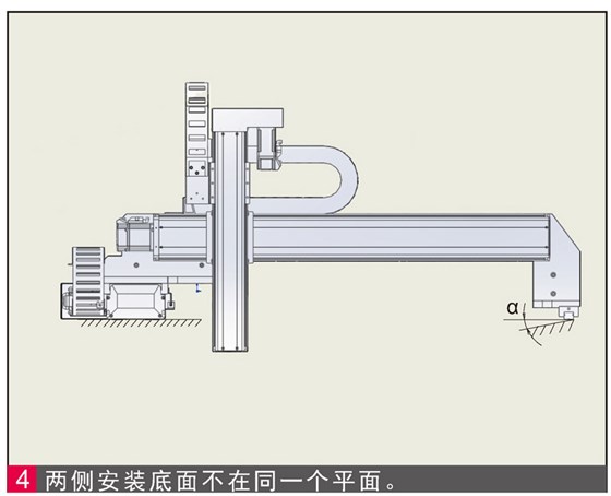 組合機(jī)械手臂兩邊安裝高度不平。